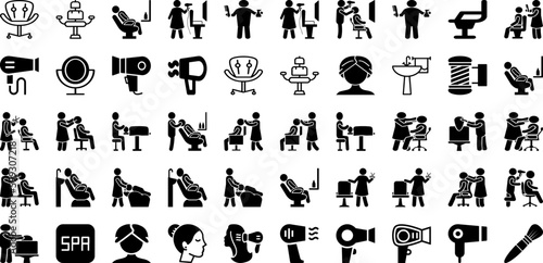 Salon Icon Set Isolated Silhouette Solid Icons With Hair, Vector, Care, Icon, Salon, Beauty, Set Infographic Simple Vector Illustration
