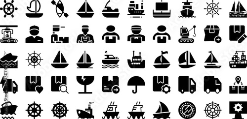 Ship Icon Set Isolated Silhouette Solid Icons With Set, Ship, Transportation, Icon, Shipping, Delivery, Symbol Infographic Simple Vector Illustration