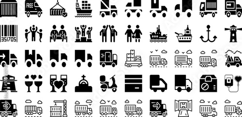 Ship Icon Set Isolated Silhouette Solid Icons With Delivery, Ship, Symbol, Icon, Transportation, Set, Shipping Infographic Simple Vector Illustration