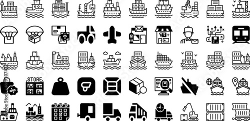 Ship Icon Set Isolated Silhouette Solid Icons With Delivery, Symbol, Ship, Shipping, Set, Icon, Transportation Infographic Simple Vector Illustration