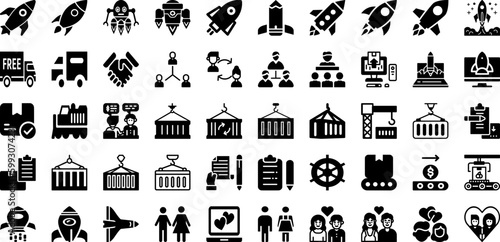 Ship Icon Set Isolated Silhouette Solid Icons With Symbol, Icon, Shipping, Set, Delivery, Transportation, Ship Infographic Simple Vector Illustration