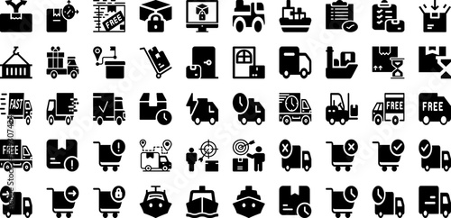 Ship Icon Set Isolated Silhouette Solid Icons With Transportation, Set, Symbol, Delivery, Ship, Shipping, Icon Infographic Simple Vector Illustration