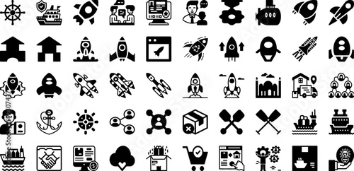 Ship Icon Set Isolated Silhouette Solid Icons With Icon, Shipping, Transportation, Ship, Delivery, Symbol, Set Infographic Simple Vector Illustration