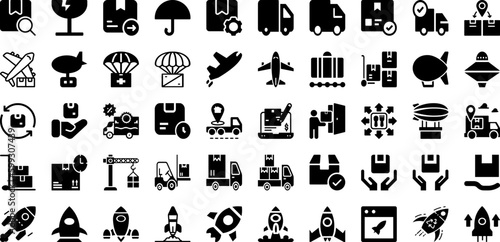 Ship Icon Set Isolated Silhouette Solid Icons With Shipping, Delivery, Icon, Set, Symbol, Transportation, Ship Infographic Simple Vector Illustration