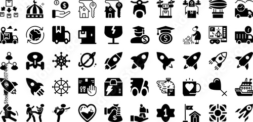 Ship Icon Set Isolated Silhouette Solid Icons With Transportation, Shipping, Ship, Symbol, Set, Delivery, Icon Infographic Simple Vector Illustration