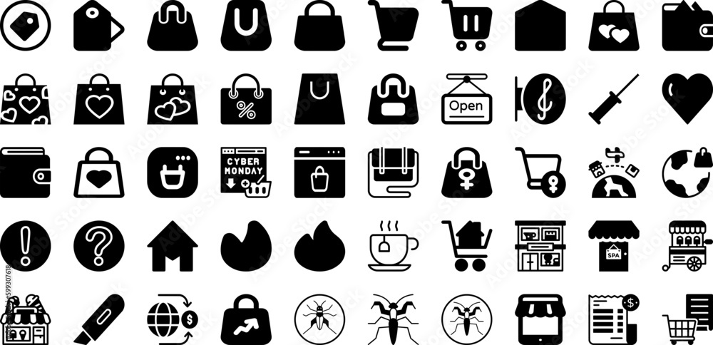 Shop Icon Set Isolated Silhouette Solid Icons With Business, Symbol, Store, Icon, Vector, Shop, Market Infographic Simple Vector Illustration