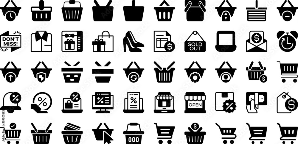 Shop Icon Set Isolated Silhouette Solid Icons With Store, Symbol, Business, Market, Vector, Icon, Shop Infographic Simple Vector Illustration