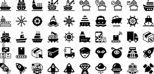Ship Icon Set Isolated Silhouette Solid Icons With Set, Transportation, Symbol, Delivery, Ship, Shipping, Icon Infographic Simple Vector Illustration