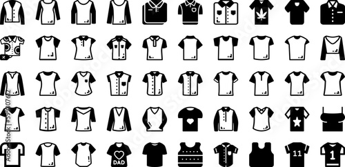 Shirt Icon Set Isolated Silhouette Solid Icons With Clothes, Symbol, Vector, Shirt, T-Shirt, Icon, Sign Infographic Simple Vector Illustration