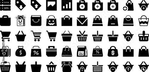 Shop Icon Set Isolated Silhouette Solid Icons With Shop, Icon, Vector, Symbol, Market, Store, Business Infographic Simple Vector Illustration