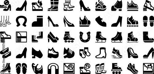 Shoe Icon Set Isolated Silhouette Solid Icons With Sign, Sport, Icon, Symbol, Sneaker, Fashion, Footwear Infographic Simple Vector Illustration