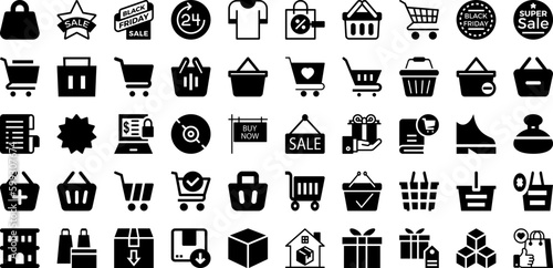 Shop Icon Set Isolated Silhouette Solid Icons With Business, Shop, Icon, Symbol, Market, Vector, Store Infographic Simple Vector Illustration