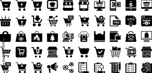 Shop Icon Set Isolated Silhouette Solid Icons With Vector  Symbol  Market  Business  Icon  Store  Shop Infographic Simple Vector Illustration