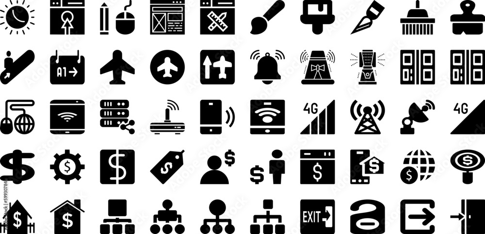 Sign Icon Set Isolated Silhouette Solid Icons With Icon, Sign, Symbol, Set, Illustration, Business, Vector Infographic Simple Vector Illustration