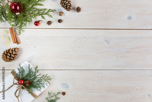 Christmas decoration on wooden table photo
