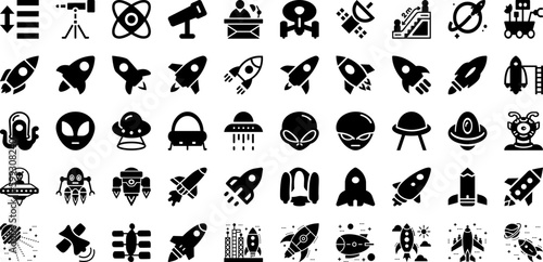 Space Icon Set Isolated Silhouette Solid Icons With Line  Icon  Vector  Illustration  Set  Space  Outline Infographic Simple Vector Illustration