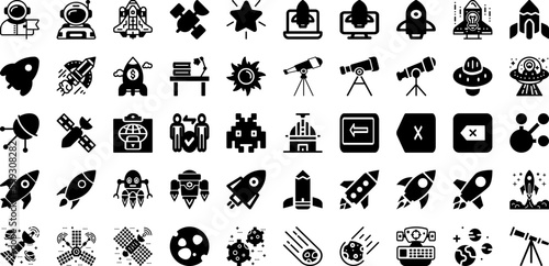 Space Icon Set Isolated Silhouette Solid Icons With Line, Illustration, Outline, Set, Space, Icon, Vector Infographic Simple Vector Illustration