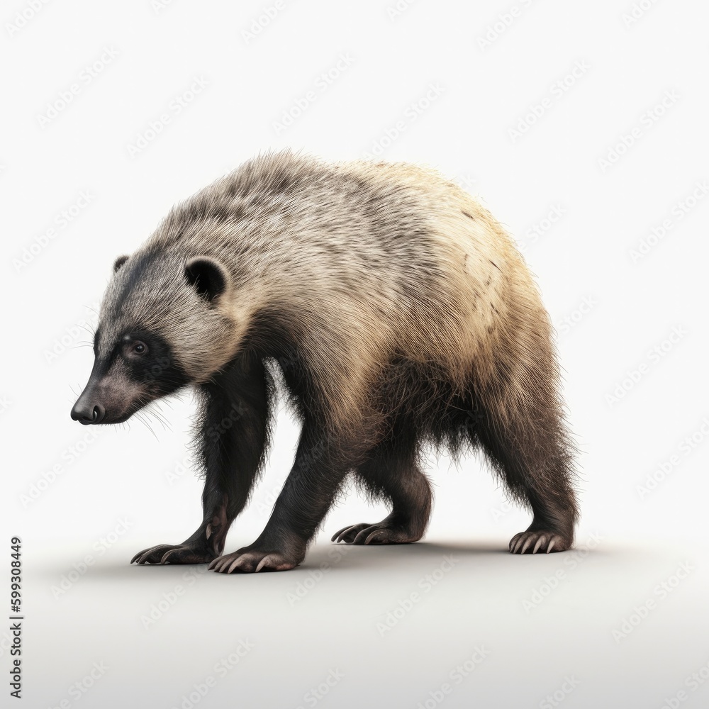 Fototapeta premium honey badger, animal, mammal, ferret, wildlife, isolated, wild, white background, nature, polecat, fur, racoon, pet, front view, isolated on white, brown, white, red panda, animals, wild animal, young
