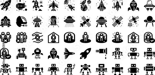 Space Icon Set Isolated Silhouette Solid Icons With Icon, Vector, Set, Illustration, Line, Space, Outline Infographic Simple Vector Illustration