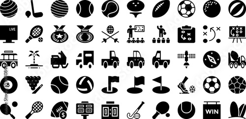 Sport Icon Set Isolated Silhouette Solid Icons With Symbol, Sport, Set, Icon, Vector, Football, Tennis Infographic Simple Vector Illustration