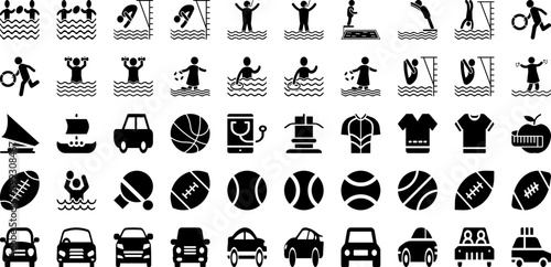 Sport Icon Set Isolated Silhouette Solid Icons With Icon, Football, Symbol, Set, Sport, Vector, Tennis Infographic Simple Vector Illustration