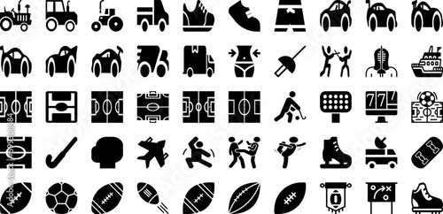 Sport Icon Set Isolated Silhouette Solid Icons With Icon, Football, Tennis, Symbol, Sport, Vector, Set Infographic Simple Vector Illustration