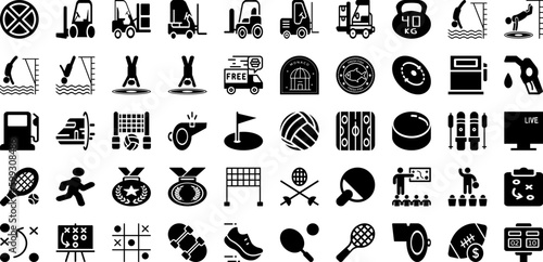 Sport Icon Set Isolated Silhouette Solid Icons With Sport, Tennis, Set, Football, Vector, Icon, Symbol Infographic Simple Vector Illustration
