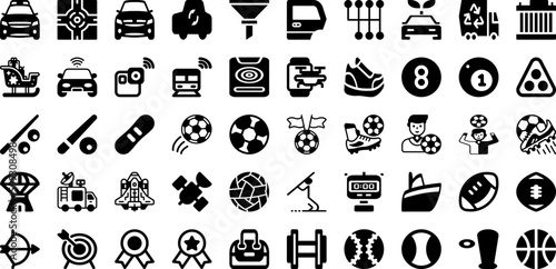 Sport Icon Set Isolated Silhouette Solid Icons With Symbol, Vector, Tennis, Football, Icon, Sport, Set Infographic Simple Vector Illustration