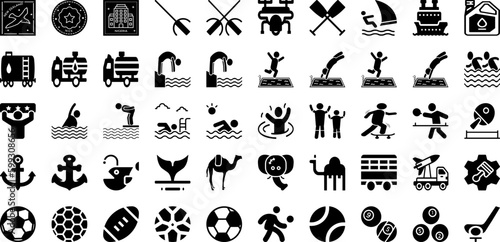 Sport Icon Set Isolated Silhouette Solid Icons With Football, Set, Icon, Vector, Tennis, Sport, Symbol Infographic Simple Vector Illustration