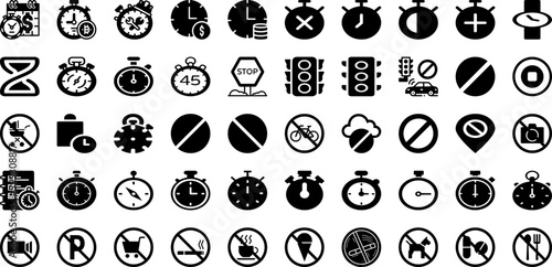 Stop Icon Set Isolated Silhouette Solid Icons With Icon, Symbol, Sign, Illustration, Vector, Isolated, Stop Infographic Simple Vector Illustration