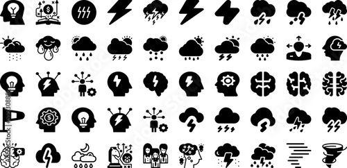 Storm Icon Set Isolated Silhouette Solid Icons With Symbol, Vector, Thunder, Icon, Illustration, Storm, Sign Infographic Simple Vector Illustration