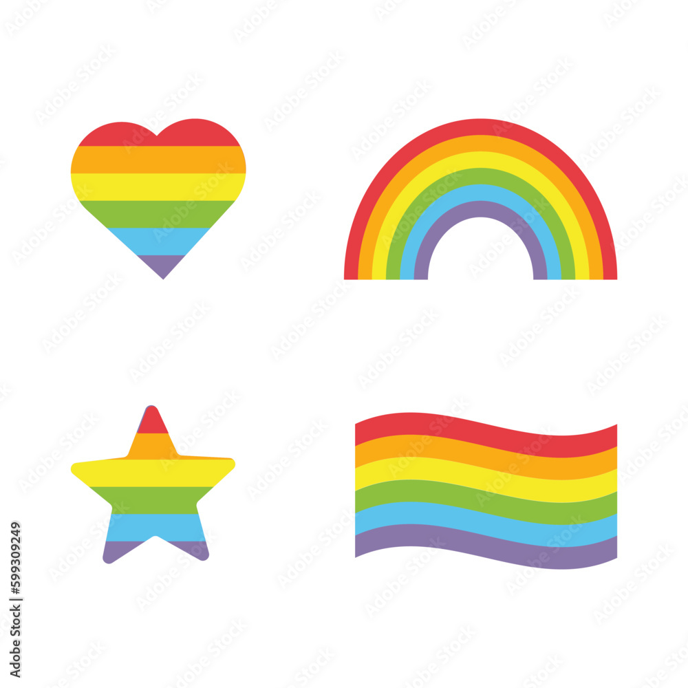 Vector rainbow set. Gay pride icon. Rainbow flag star heart. Gay icons template. Vector rainbow gay pride design elements