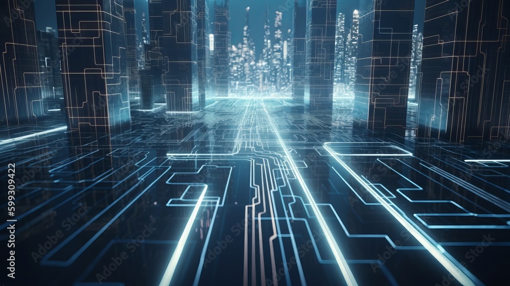 abstract highway path through digital. AI generated abstract highway path through digital. AI generated