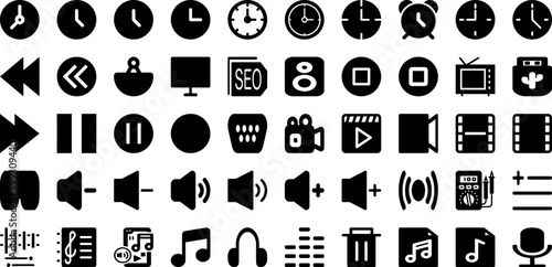 Time Icon Set Isolated Silhouette Solid Icons With Graphic, Time, Icon, Symbol, Clock, Hour, Watch Infographic Simple Vector Illustration