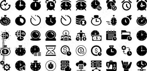 Time Icon Set Isolated Silhouette Solid Icons With Icon, Clock, Symbol, Graphic, Hour, Watch, Time Infographic Simple Vector Illustration