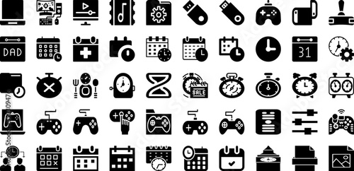 Time Icon Set Isolated Silhouette Solid Icons With Time, Clock, Hour, Watch, Graphic, Icon, Symbol Infographic Simple Vector Illustration