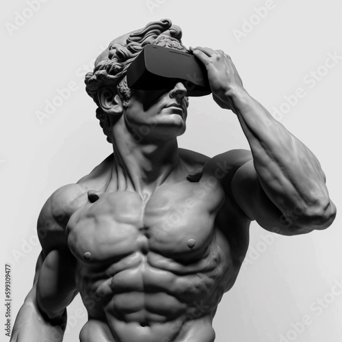A statue of a man wearing a virtual reality goggles Generative AI