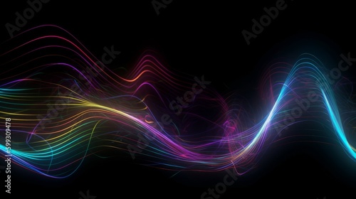 Background with curved abstract neon lines. AI generated