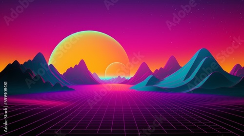 80s 90s retro wave background wallpaper. AI generated