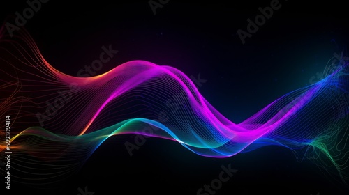 Background with curved abstract neon lines. AI generated