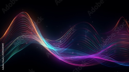 Background with curved abstract neon lines. AI generated