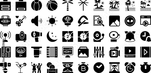 Time Icon Set Isolated Silhouette Solid Icons With Hour, Time, Clock, Graphic, Icon, Symbol, Watch Infographic Simple Vector Illustration