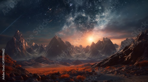 Cosmic landscape representing a star. AI generated.