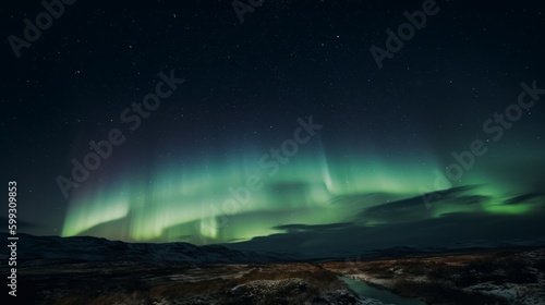 Tranquil nighttime photography of the northern light. AI generated. © vadymstock