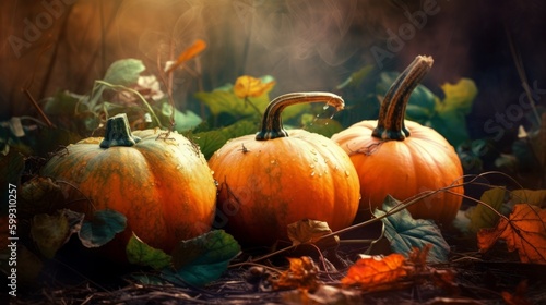 Autumn pumpkin thanksgiving background. AI generated