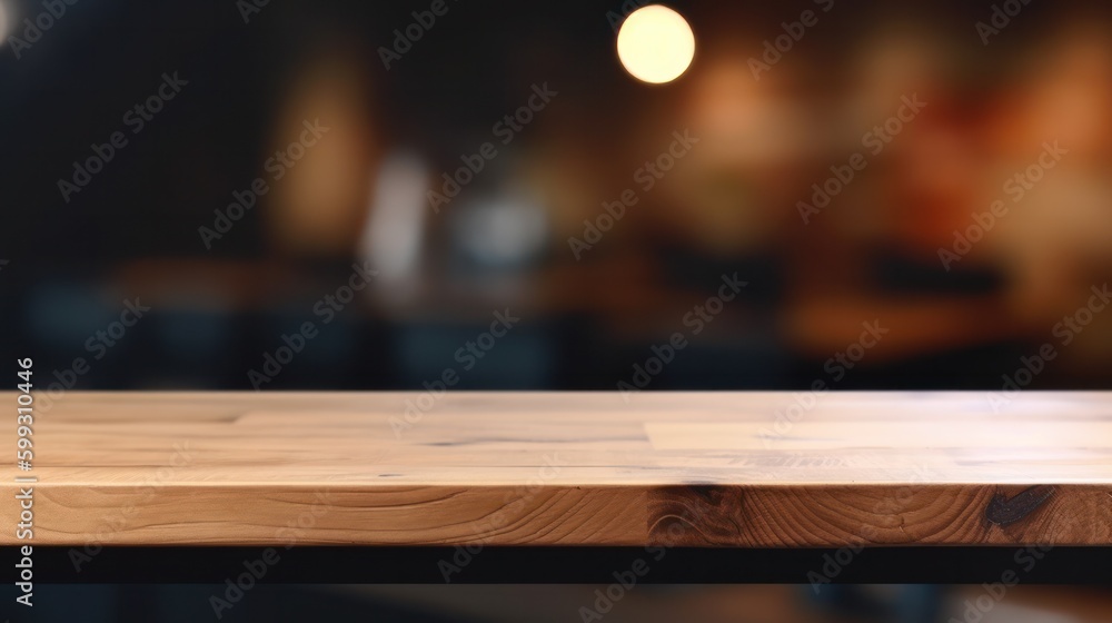 Empty wooden table on blurred bar background. AI generated. Empty wooden table on blurred bar background. AI generated.