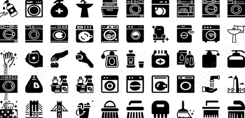 Wash Icon Set Isolated Silhouette Solid Icons With Sign, Outline, Water, Symbol, Wash, Icon, Line Infographic Simple Vector Illustration