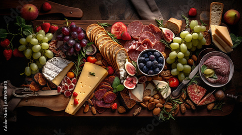 Mouthwatering Gourmet Charcuterie Board with Artisanal Foods (generative AI)
