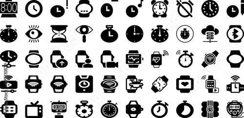 Watch Icon Set Isolated Silhouette Solid Icons With Vector, Symbol, Sign, Watch, Clock, Time, Icon Infographic Simple Vector Illustration