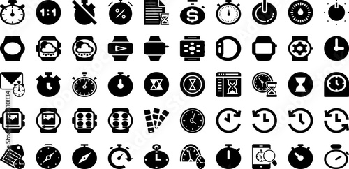 Watch Icon Set Isolated Silhouette Solid Icons With Sign, Vector, Clock, Icon, Time, Watch, Symbol Infographic Simple Vector Illustration